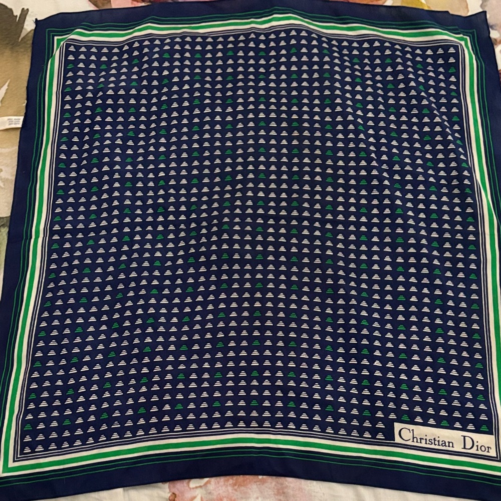 Dior Navy and Green Geometric Scarf